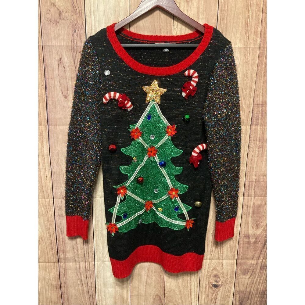 United States Sweaters Holiday Medium ugly Christmas sweater tree bells jingle